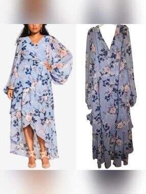 New  City Chic Trendy Plus Size floral hi lo dress- Ice Bluebell 20W